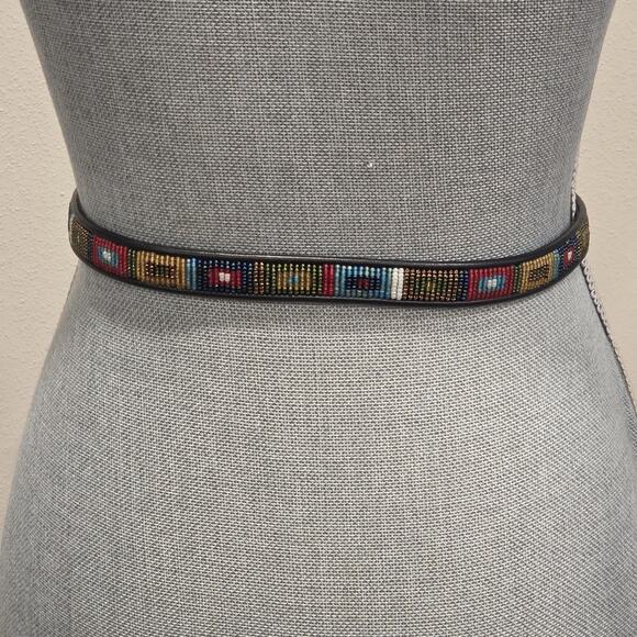 Brighton Black Leather Beaded Belt XL Southwestern Square Conchos Silver Buckle main image 5
